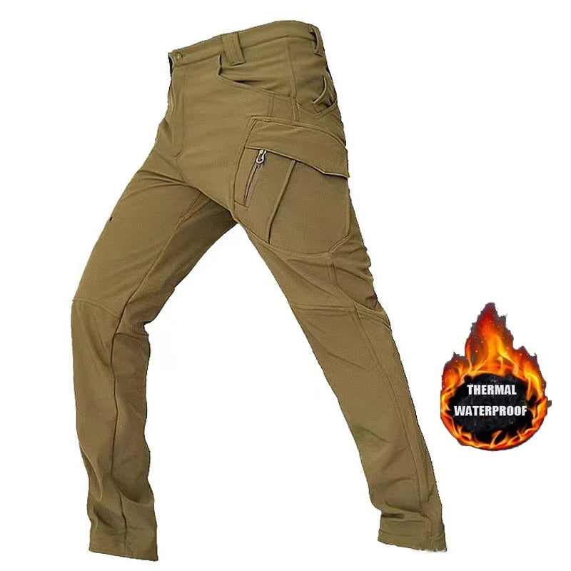 Men's Autumn Winter SoftShell Fleece Waterproof Jackets Male Hood Coats Fishing Hiking Camping Climbing Skiing Pants Trousers