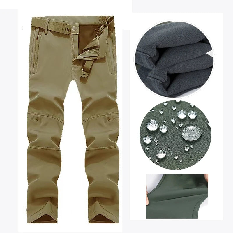 Men's Autumn Winter SoftShell Fleece Waterproof Jackets Male Hood Coats Fishing Hiking Camping Climbing Skiing Pants Trousers