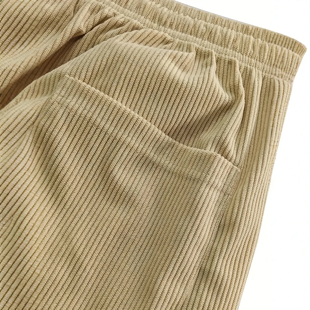 Men'S Corduroy Straight Leg Pants with Drawstring Waist, Pockets, and Logo Design - Stretchy, Casual Fit for Everyday Wear, Spri