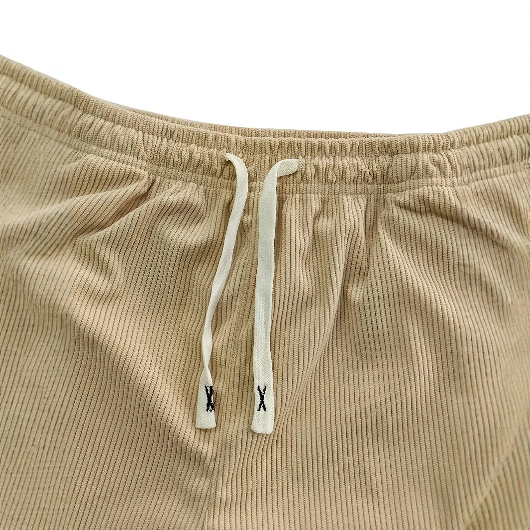 Men'S Corduroy Straight Leg Pants with Drawstring Waist, Pockets, and Logo Design - Stretchy, Casual Fit for Everyday Wear, Spri