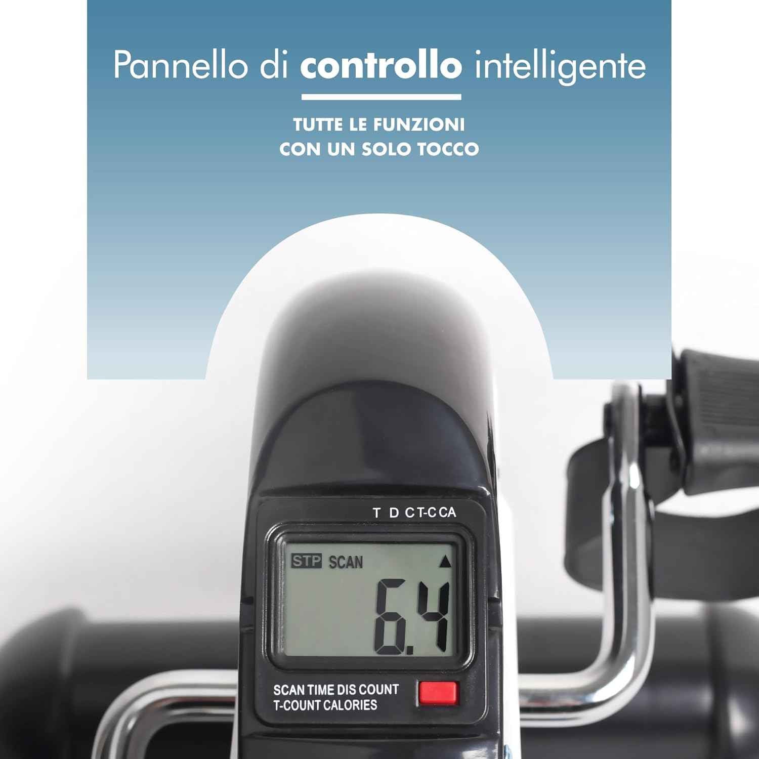 PORTENTUM Pedalier d’Appartement Senior avec écran LCD 6 Fonctions – Mini Velo Bras et Jambes Compact avec résistance réglable et poignée de Transport – Design Portable pour Sport Maison