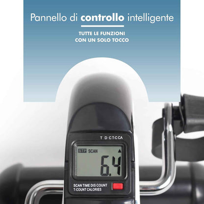 PORTENTUM Pedalier d’Appartement Senior avec écran LCD 6 Fonctions – Mini Velo Bras et Jambes Compact avec résistance réglable et poignée de Transport – Design Portable pour Sport Maison