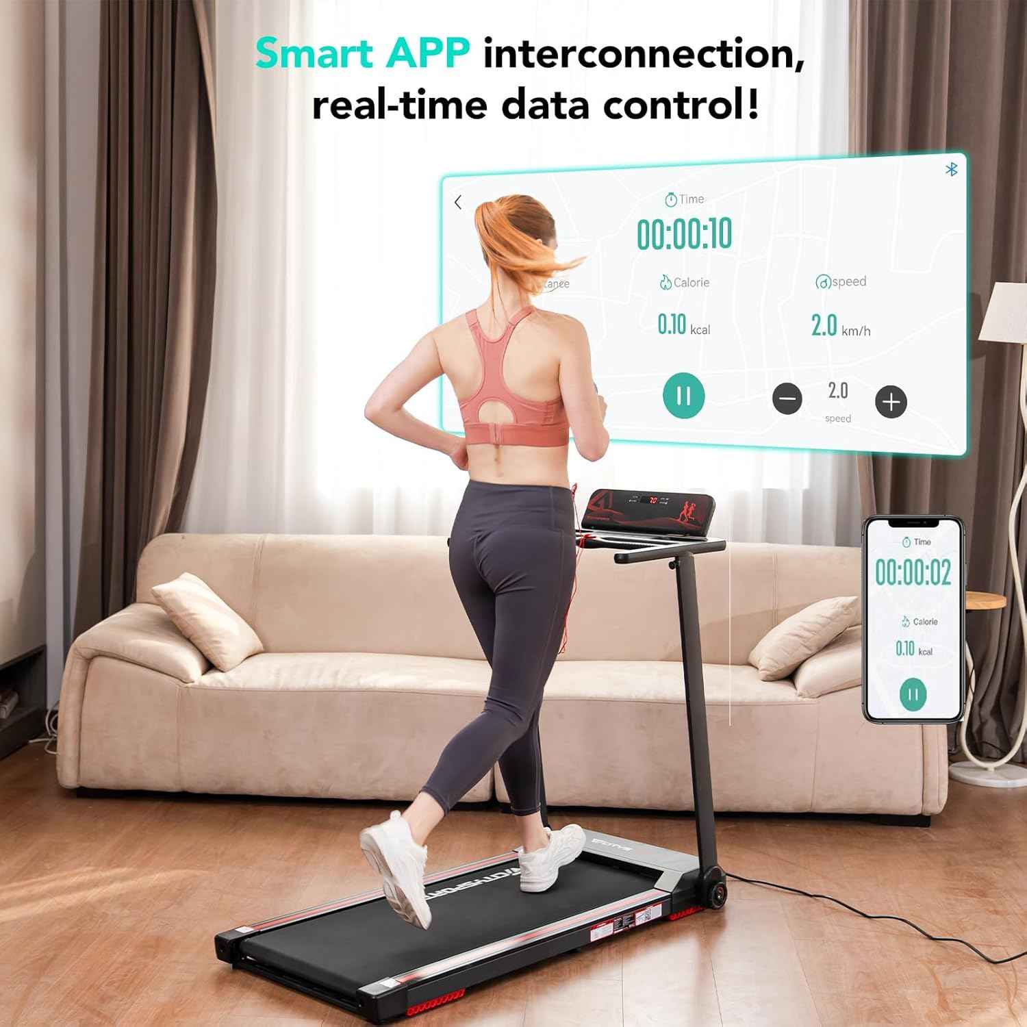 CITYSPORTS Tapis de Course,Tapis Roulant Pliable 12 km/h,avec Affichage LED,APP et 360° Tablet Holder,Walking Pad Compact pour la Maison et Le Bureau (Black & Red)