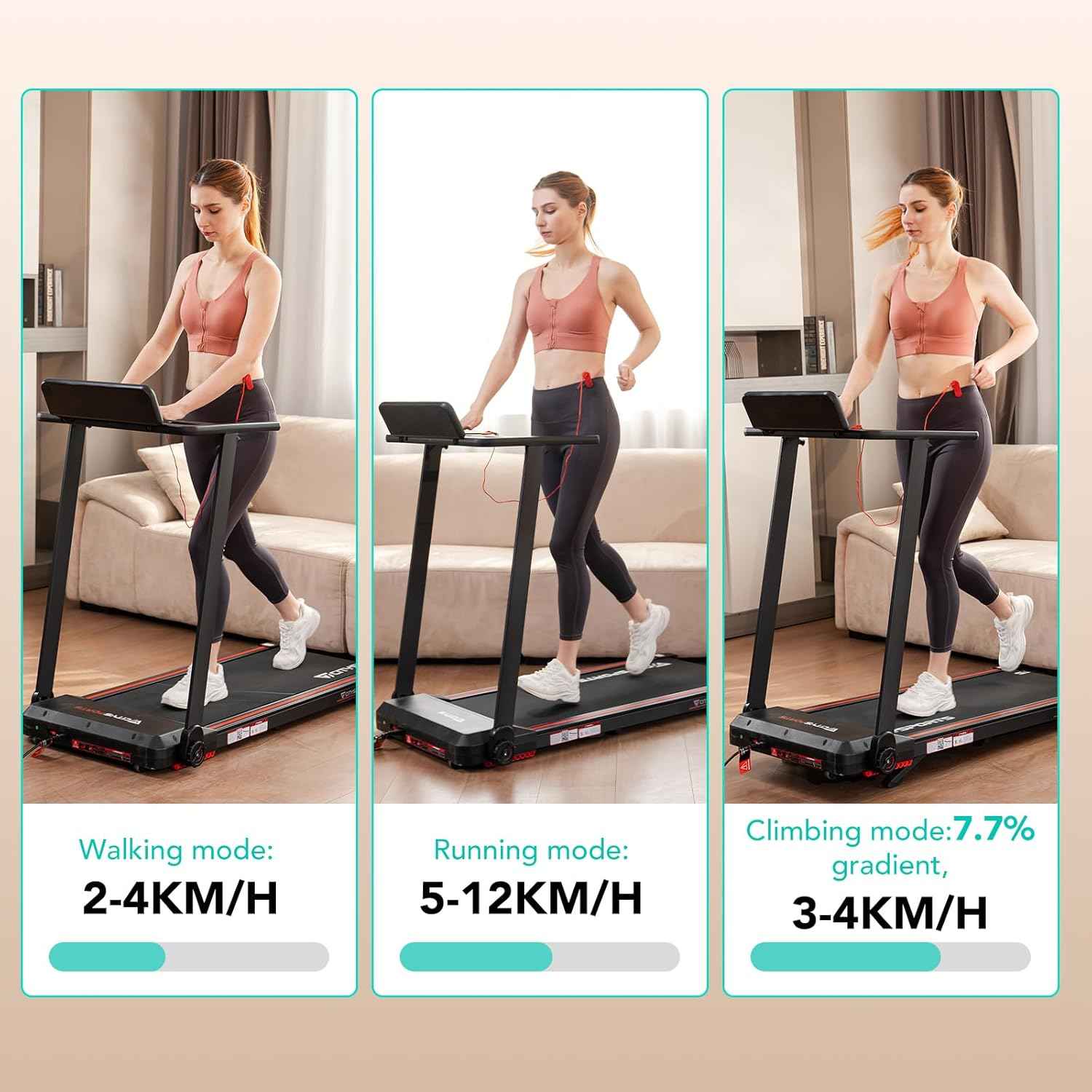 CITYSPORTS Tapis de Course,Tapis Roulant Pliable 12 km/h,avec Affichage LED,APP et 360° Tablet Holder,Walking Pad Compact pour la Maison et Le Bureau (Black & Red)