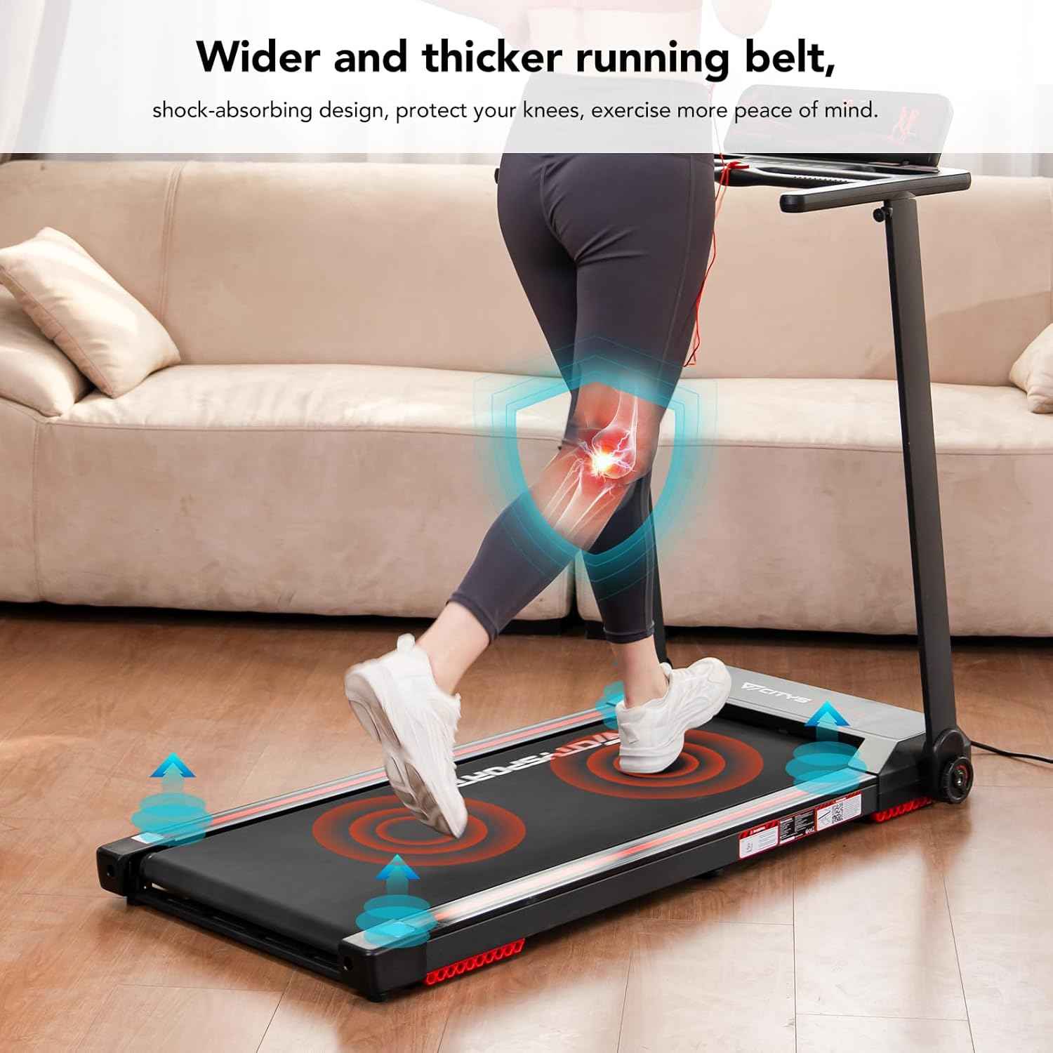 CITYSPORTS Tapis de Course,Tapis Roulant Pliable 12 km/h,avec Affichage LED,APP et 360° Tablet Holder,Walking Pad Compact pour la Maison et Le Bureau (Black & Red)