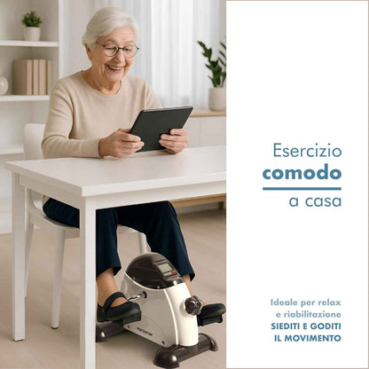 PORTENTUM Pedalier d’Appartement Senior avec écran LCD 6 Fonctions – Mini Velo Bras et Jambes Compact avec résistance réglable et poignée de Transport – Design Portable pour Sport Maison