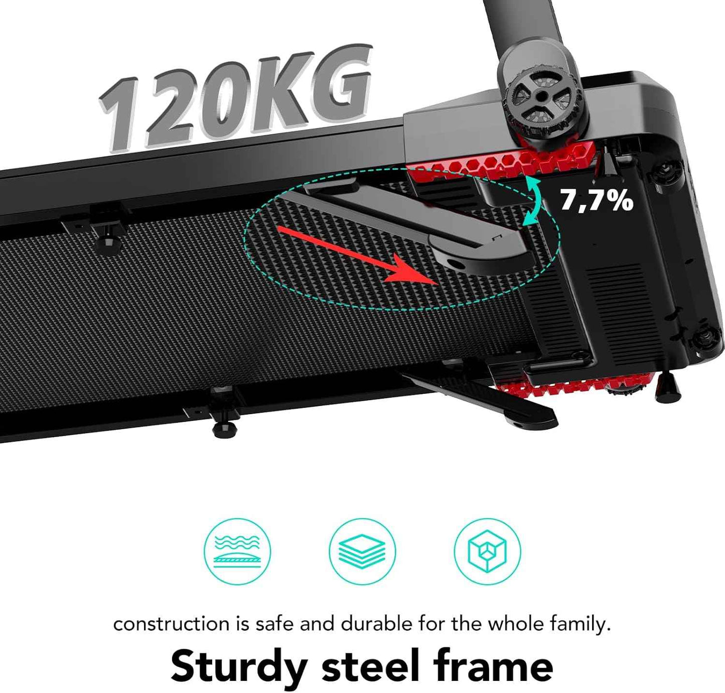 CITYSPORTS Tapis de Course,Tapis Roulant Pliable 12 km/h,avec Affichage LED,APP et 360° Tablet Holder,Walking Pad Compact pour la Maison et Le Bureau (Black & Red)