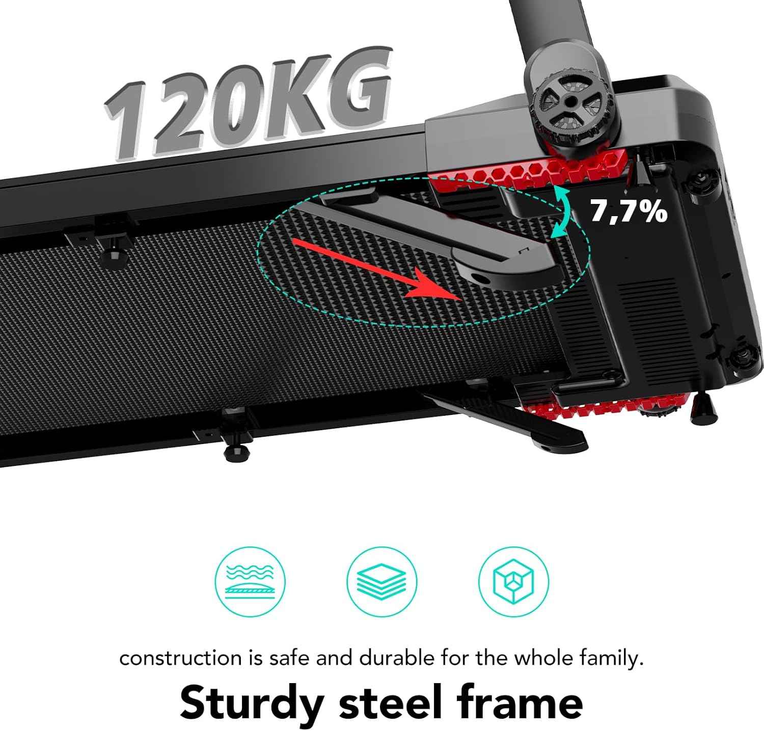 CITYSPORTS Tapis de Course,Tapis Roulant Pliable 12 km/h,avec Affichage LED,APP et 360° Tablet Holder,Walking Pad Compact pour la Maison et Le Bureau (Black & Red)