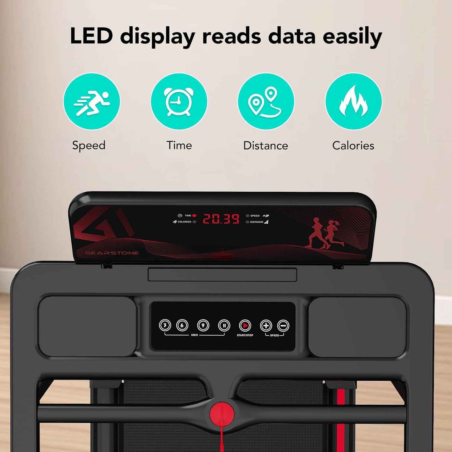 CITYSPORTS Tapis de Course,Tapis Roulant Pliable 12 km/h,avec Affichage LED,APP et 360° Tablet Holder,Walking Pad Compact pour la Maison et Le Bureau (Black & Red)