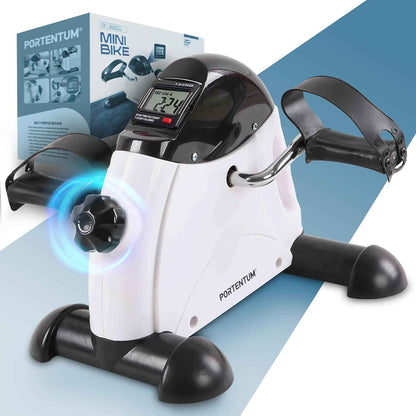 PORTENTUM Pedalier d’Appartement Senior avec écran LCD 6 Fonctions – Mini Velo Bras et Jambes Compact avec résistance réglable et poignée de Transport – Design Portable pour Sport Maison