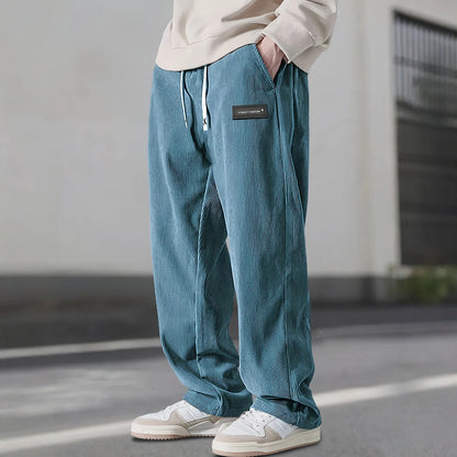 Men'S Corduroy Straight Leg Pants with Drawstring Waist, Pockets, and Logo Design - Stretchy, Casual Fit for Everyday Wear, Spri